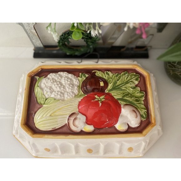 Vintage Mold Ceramic Decorative Wall Artwork Rectangle Vegetables Tomato Celery - Picture 10 of 16
